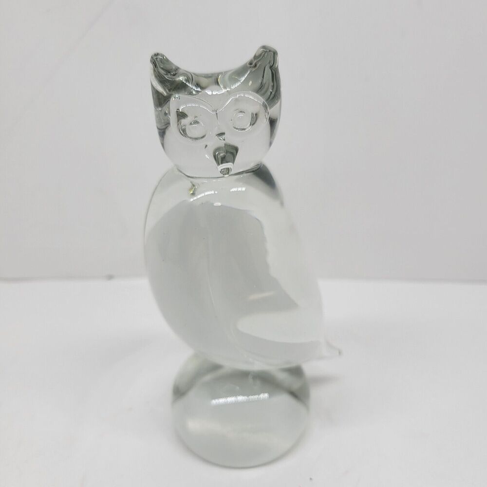 Owl Figurine Clear Glass Paperweight